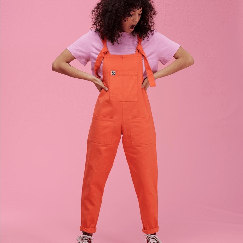 Lucy and Yak Atlas Twill Dungarees in Living Coral